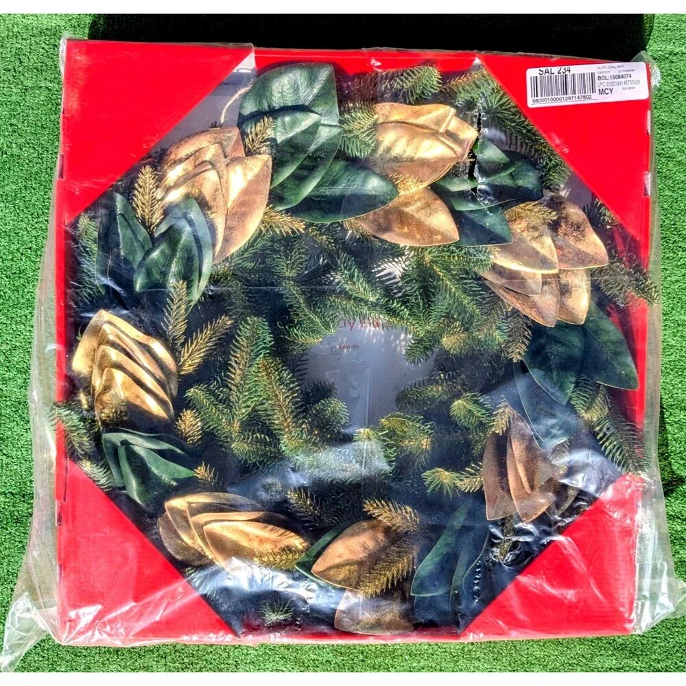 Macy's Classic Holiday Lane Gold Leaf & Green Sparkle Branches 24